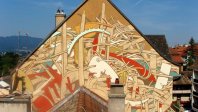 Abstrakt Hausfassade Graffiti Auftrag